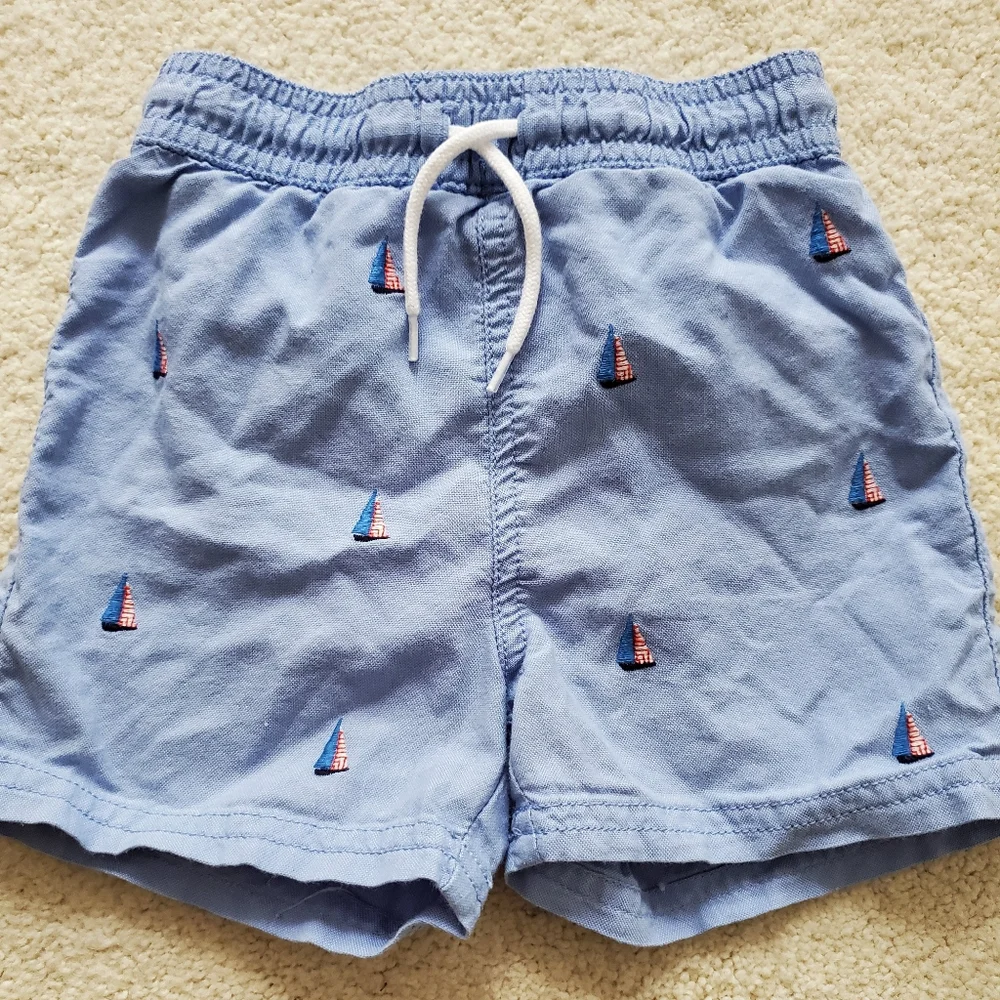 Janie and Jack Boys' Blue Embroidered Sailboat Swim Trunks sz18-24m